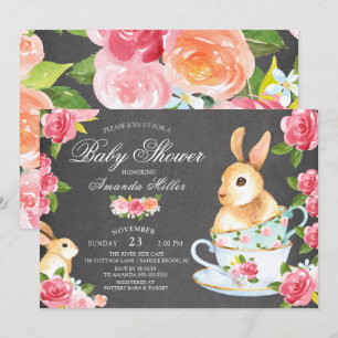 Chalkboard Sweet Bunny Baby shower Tea Party Kaart
