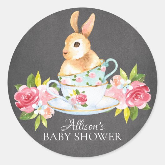 Chalkboard Sweet Bunny Baby Tea Party Sticker (Voorkant)