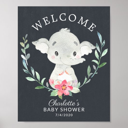 Chalkboard Sweet Elephant Welcome Baby shower Poster (Voorkant)