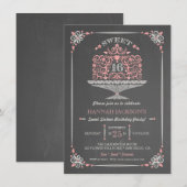 Chalkboard Sweet Sixteen Lacy Cake Invitation Kaart (Voorkant / Achterkant)