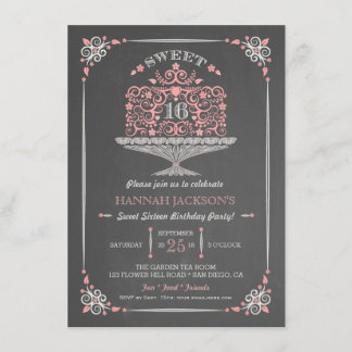Chalkboard Sweet Sixteen Lacy Cake Invitation Kaart