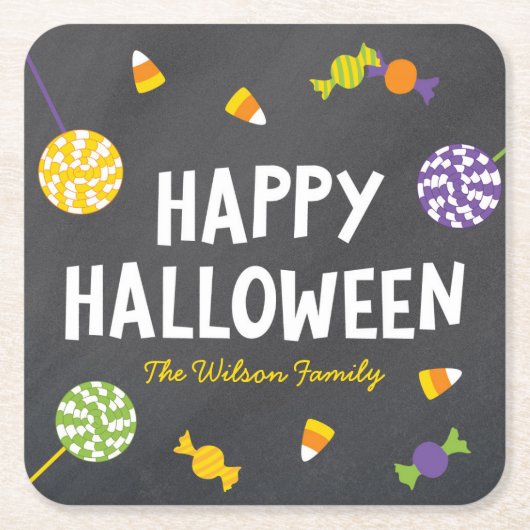 Chalkboard Sweet Snoep behandelt Happy Halloween Kartonnen Onderzetters (Voorkant)
