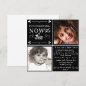 Chalkboard Swirls 60th Birthday Photo Invitation Kaart (Voorkant / Achterkant)
