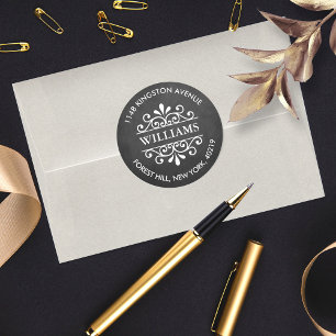 Chalkboard  Swirls Custom Return-adres Ronde Sticker