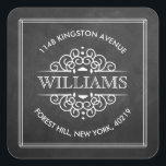 Chalkboard  Swirls Custom Return-adres Vierkante Sticker<br><div class="desc">Voeg uw terugkeeradres met gemak toe gebruikend deze eenvoudige maar zeer trendy stickers. Dit unieke ontwerp kenmerkt jouw naam en adres binnen een vierkant gevormde sticker met trendy  ontwerp.</div>