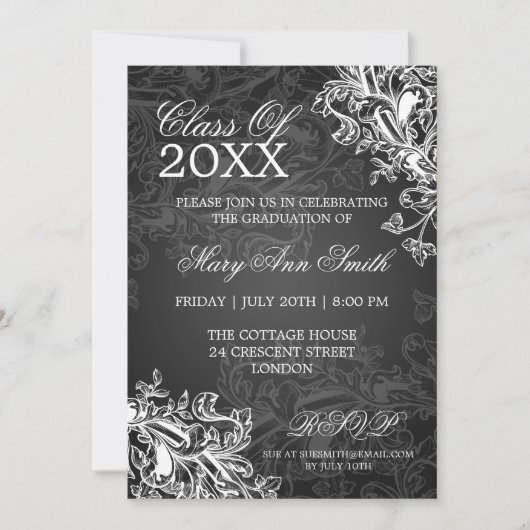 Chalkboard Swirls Gradus Party Black Kaart (Voorkant)