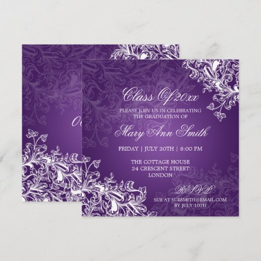 Chalkboard  Swirls Graduy Party Paars Kaart (Voorkant / Achterkant)