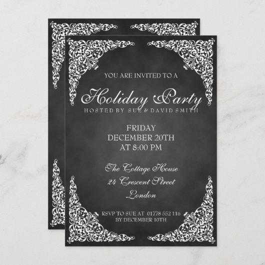 Chalkboard  Swirls Holiday Party Kaart (Voorkant / Achterkant)