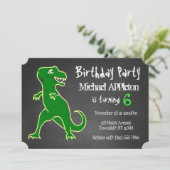 Chalkboard T-Rex Dinosaur Birthday Invitations Kaart (Staand voorkant)