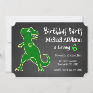 Chalkboard T-Rex Dinosaur Birthday Invitations Kaart