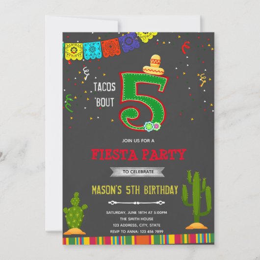Chalkboard tacos 5 verjaardag uitnodiging (Voorkant)