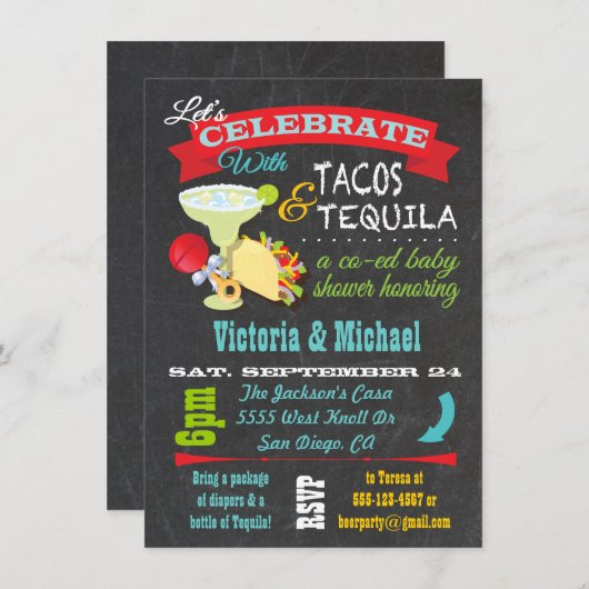 Chalkboard Tacos en Tequila Co-ed Baby shower Kaart (Voorkant / Achterkant)