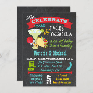 Chalkboard Tacos en Tequila Co-ed Baby shower Kaart