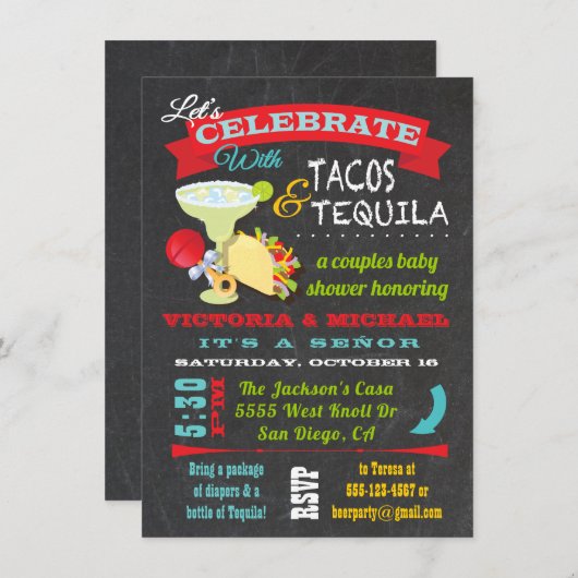 Chalkboard Tacos en Tequila Couples Baby shower Kaart (Voorkant / Achterkant)