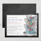 Chalkboard Teacups Baby shower Tea Party Kaart (Voorkant / Achterkant)