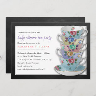 Chalkboard Teacups Baby shower Tea Party Kaart