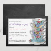 Chalkboard Teacups Birthday Tea Party Kaart (Voorkant / Achterkant)