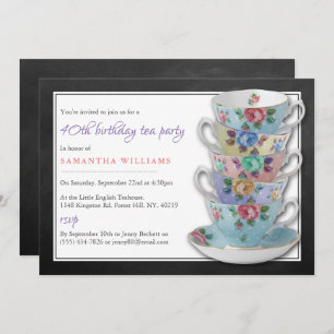 Chalkboard Teacups Birthday Tea Party Kaart