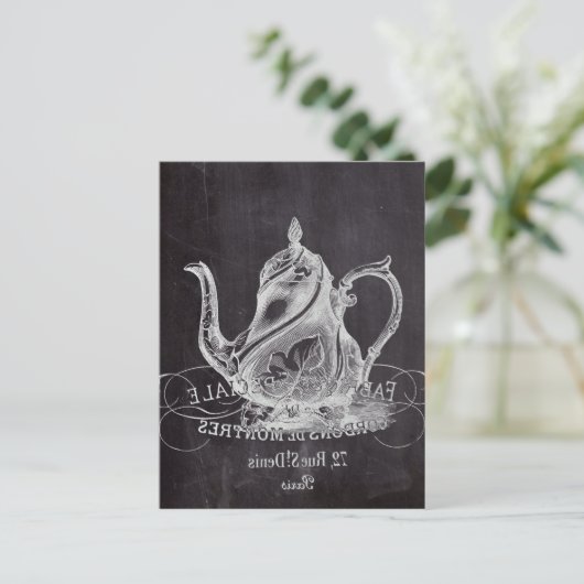 Chalkboard teapot Alice in Wonderland tea party Briefkaart (Staand voorkant)