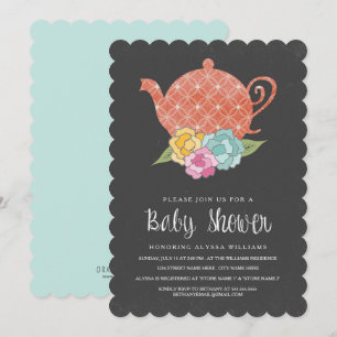 Chalkboard Teapot Baby shower Invitation Kaart