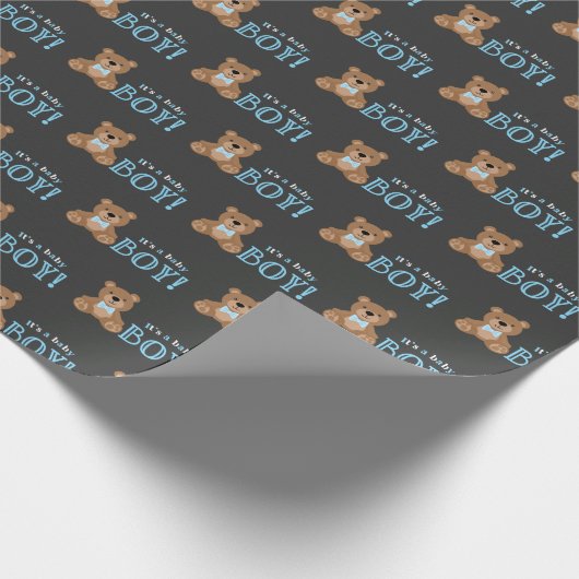 Chalkboard Teddy Bear Boy Baby shower Cadeaupapier (Hoek)