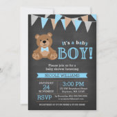Chalkboard Teddy Bear Boy Baby shower Kaart (Voorkant)
