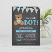 Chalkboard Teddy Bear Boy Baby shower Kaart (Staand voorkant)