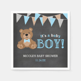 Chalkboard Teddy Bear Boy Baby shower Servet