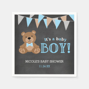 Chalkboard Teddy Bear Boy Baby shower Servet