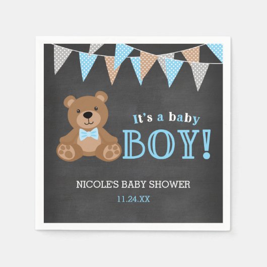 Chalkboard Teddy Bear Boy Baby shower Servet (Voorkant)