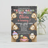 Chalkboard Teddy Bear Picnic Birthday Uitnodiging (Staand voorkant)