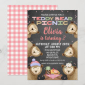 Chalkboard Teddy Bear Picnic Birthday Uitnodiging (Voorkant / Achterkant)