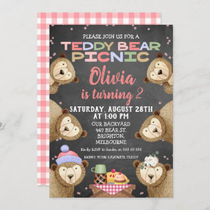 Chalkboard Teddy Bear Picnic Birthday Uitnodiging