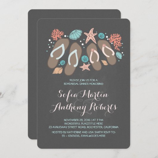 Chalkboard teenslippers strand repetitie diner kaart (Voorkant / Achterkant)