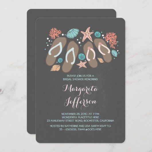 Chalkboard teenslippers strand vrijgezellenfeest u kaart (Voorkant / Achterkant)