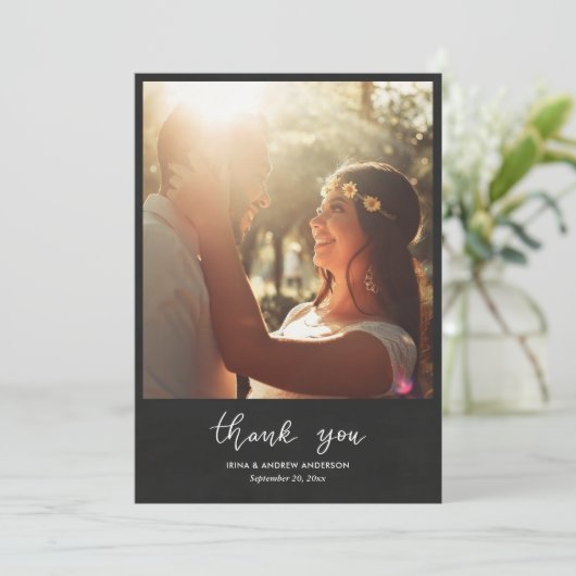 Chalkboard Thank You Script Wedding Couple Photo (Staand voorkant)