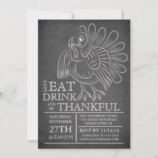 Chalkboard Thanksgiving Dag Diner Invitation Kaart (Voorkant)