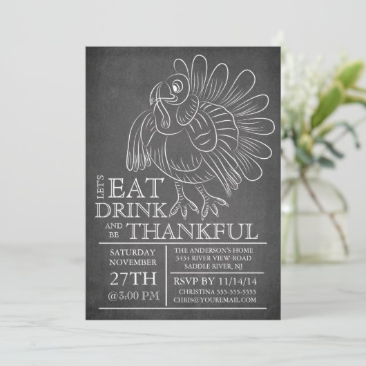 Chalkboard Thanksgiving Dag Diner Invitation Kaart (Staand voorkant)