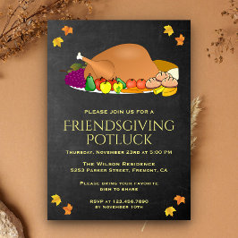 Chalkboard Thanksgiving Potluck Feestuitnodiging Kaart