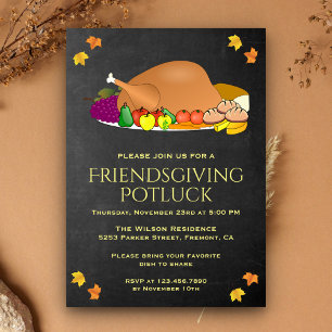 Chalkboard Thanksgiving Potluck Feestuitnodiging Kaart