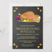 Chalkboard Thanksgiving Potluck Feestuitnodiging Kaart (Voorkant)