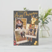 Chalkboard Three Photo Collage Kerstfeestdag Feestdagenkaart (Staand voorkant)