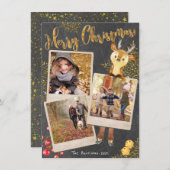 Chalkboard Three Photo Collage Kerstfeestdag Feestdagenkaart (Voorkant / Achterkant)