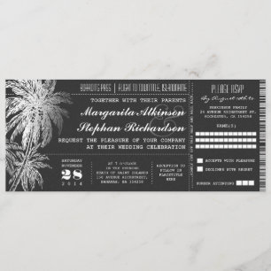 Chalkboard ticket bestemming bruiloft uitnodiginge kaart