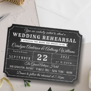 Chalkboard Ticket Wedding Rehearsal Dinner Kaart