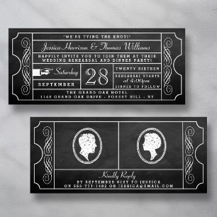 Chalkboard Ticket Wedding Rehearsal Dinner Kaart