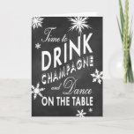 Chalkboard Time to Drink Champagne Holiday Card Feestdagen Kaart<br><div class="desc">Een sneeuwvlokken maken deze leuke en flirte vakantiekaart bekend op een bordachtergrond. Als extra coördinerende punten nodig zijn,  contacteer ons in prettyfancyinvites@gmail.com met uw verzoek.</div>