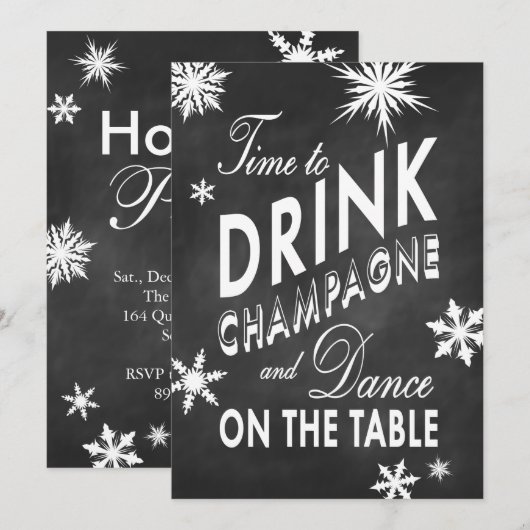 Chalkboard Time to Drink Champagne Holiday Invite Kaart (Voorkant / Achterkant)