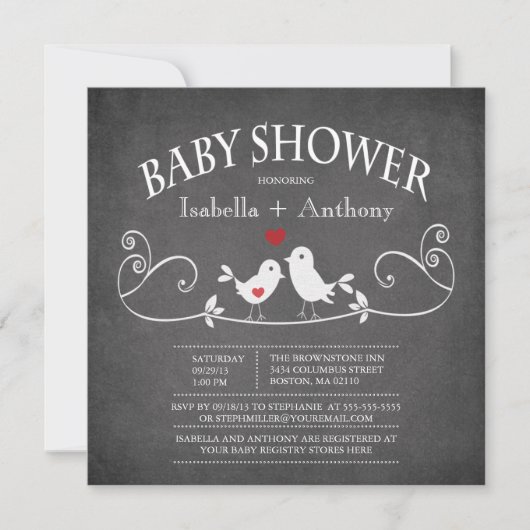  Chalkboard Tortelduifjes Baby shower Kaart (Voorkant)