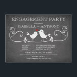 Chalkboard Tortelduifjes ENGAGEMENT Party Kaart<br><div class="desc">Trendy krijtbord Tortelduifjes verloving Party uitnodiging met een populaire schoolbord krijtbord met een schattig paar van de liefde vogels met een hart zitten op een fancy bloeiende tak. Voor een extra speciaal tintje stemmen de achterzijde van onze uitnodigingen af op ons voorontwerp. Perfect modern & populair krijtbord verloving Ze zijn...</div>